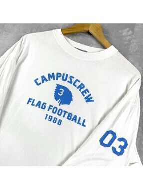 VTG Campus Crew Men’s XXL White Flag Football 1988 Long Sleeve Shirt Made Canada